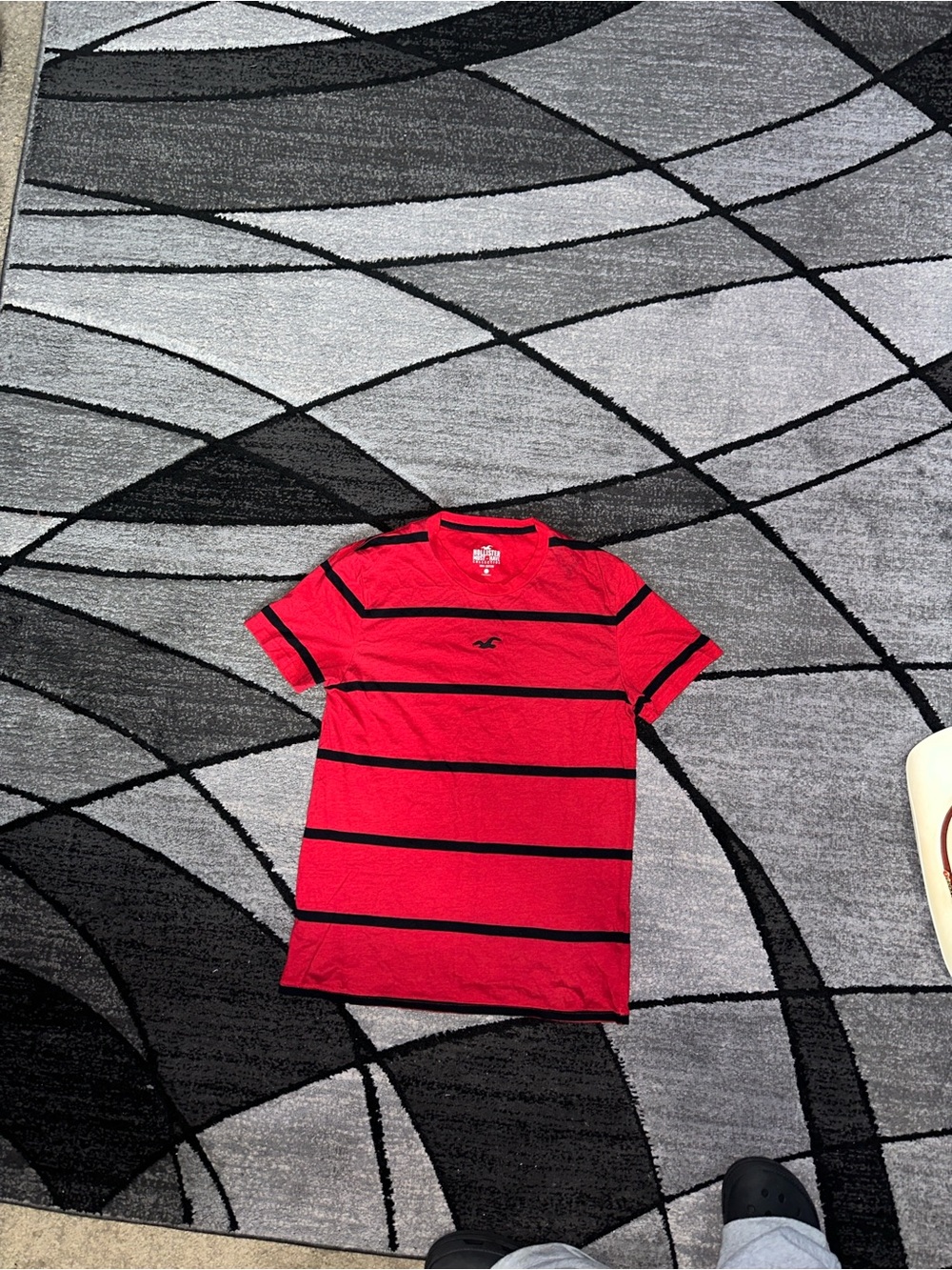 Hollister Red Tee with Black Horizontal Stripes